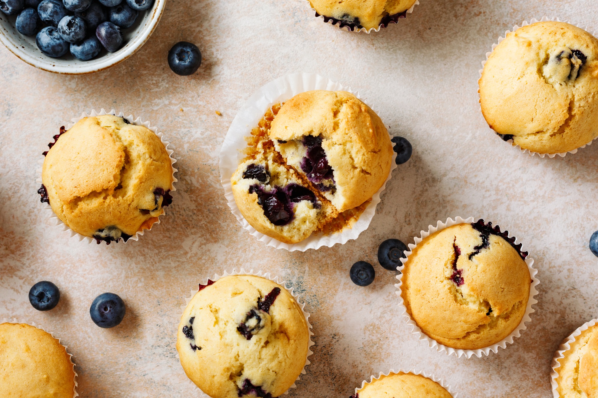 Muffins with blueberries and fresh berries