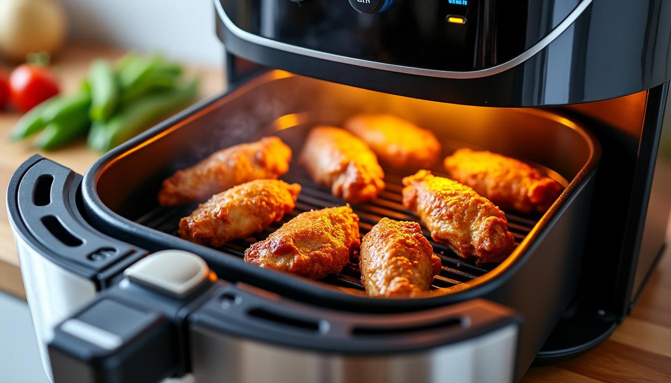 découvrez comment réussir des chicken wings juteuses et savoureuses à chaque fois grâce à votre air fryer. astuces, temps de cuisson et recettes faciles pour des ailes de poulet parfaites !