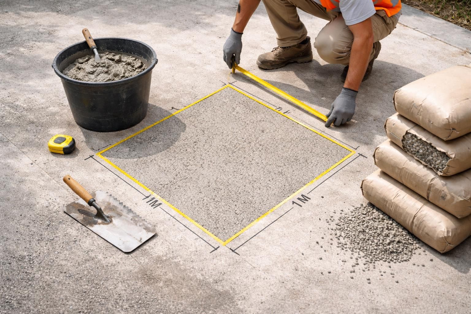 déterminez précisément le nombre de sacs de béton prêt à l'emploi nécessaires pour couvrir 1m², avec notre guide de calcul simple et efficace.