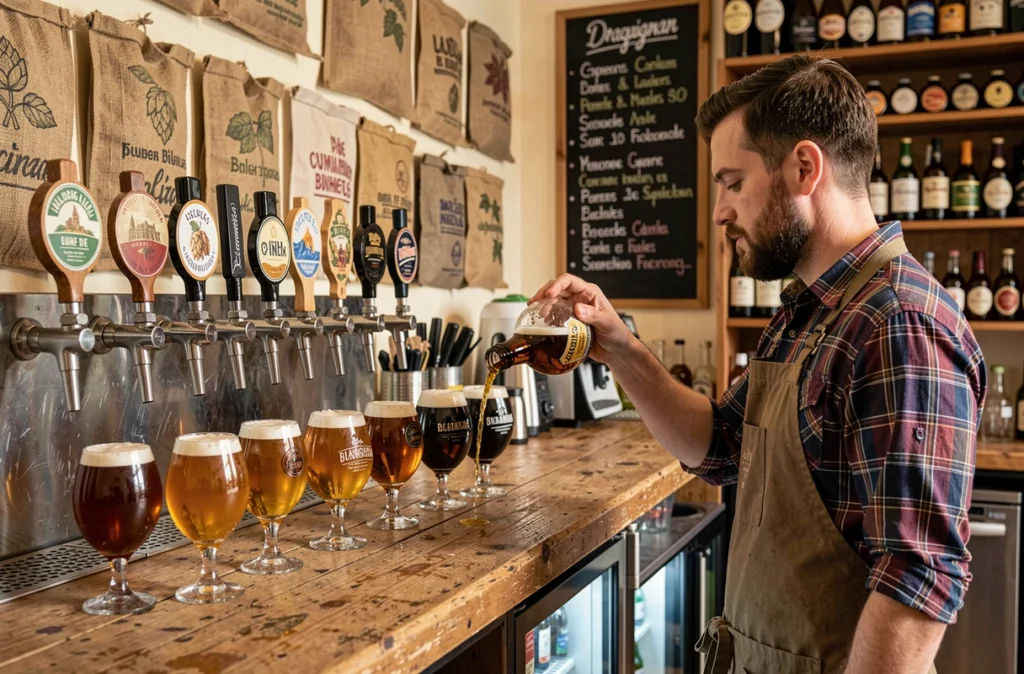 Bar à bière artisanale La Bière Dracénoise à Draguignan avec tireuses et bières locales en fût