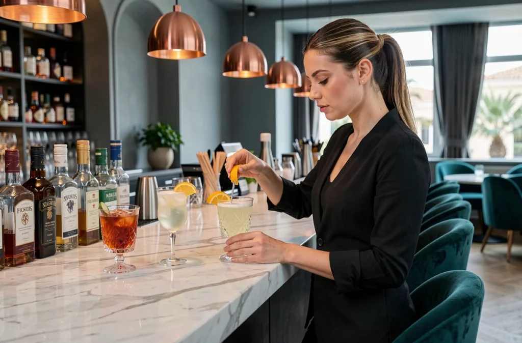 Morrison's Lounge à Cannes avec bar à cocktails élégant et barman en action