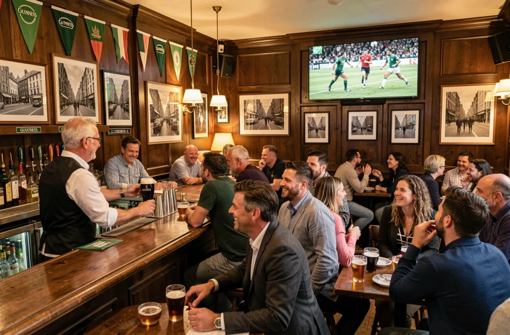 The Quay's Irish Pub à Cannes avec déco irlandaise authentique, pintes de Guinness et ambiance conviviale